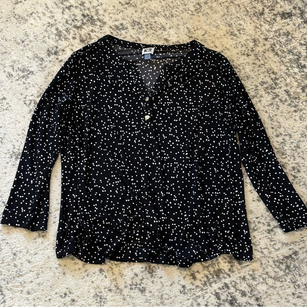 Anne Klein Women’s Blouse Black with White Dots SZ L